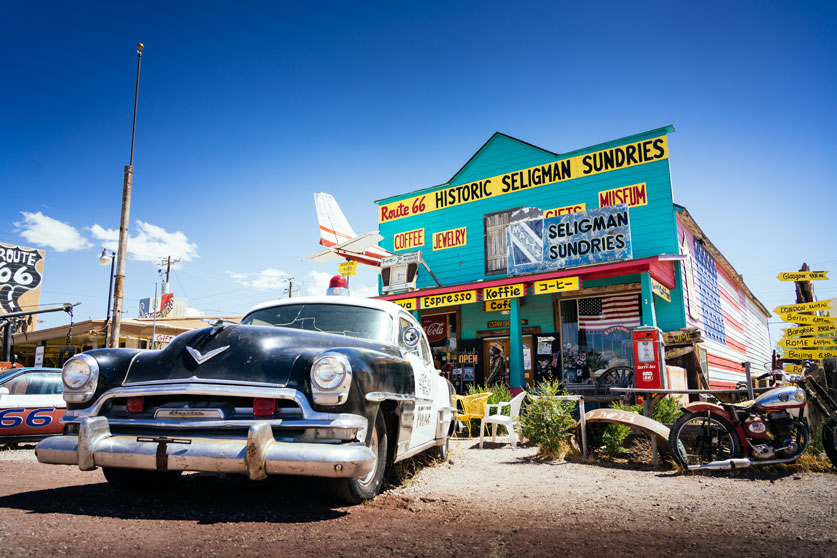 Route 66 road trip, car wrecks, Seligman, Arizona
