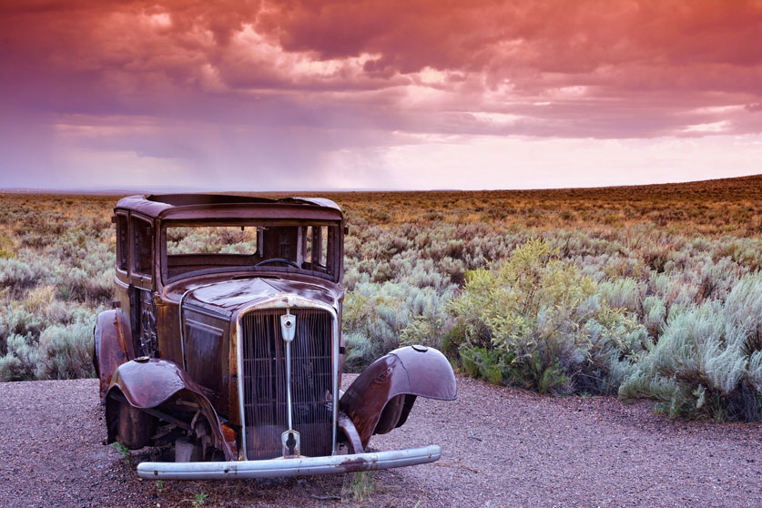 Route 66 motorcycle tour, car wrecks